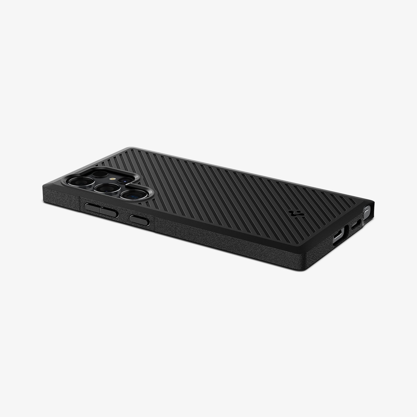 ACS07194 - Galaxy S24 Ultra Case Core Armor in Matte Black showing the back, partial bottom and partial side with side buttons on flat surface