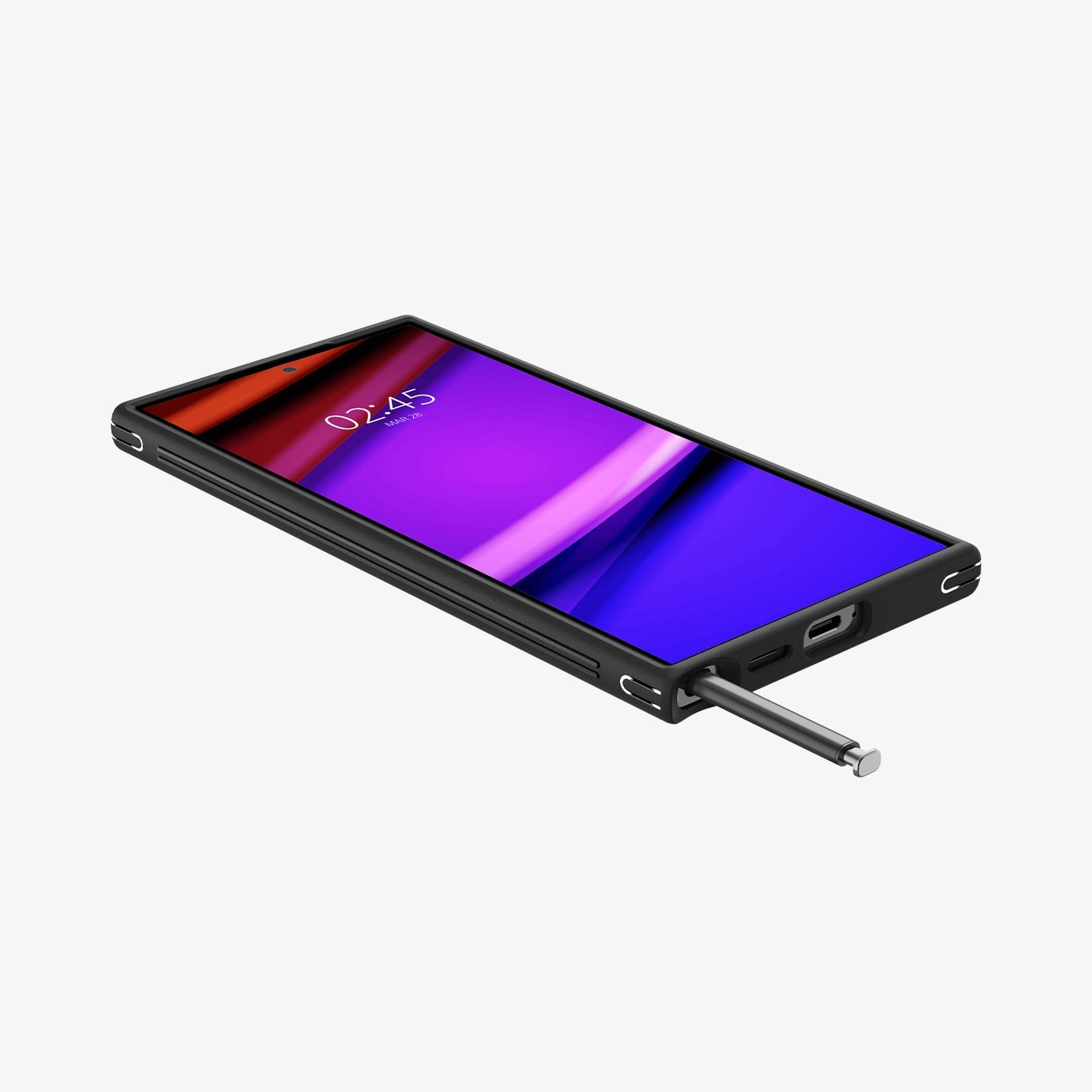 ACS07291 - Galaxy S24 Ultra Case Cryo Armor in Cryo Red showing the front of device, on a flat surface with stylus pen sticking out