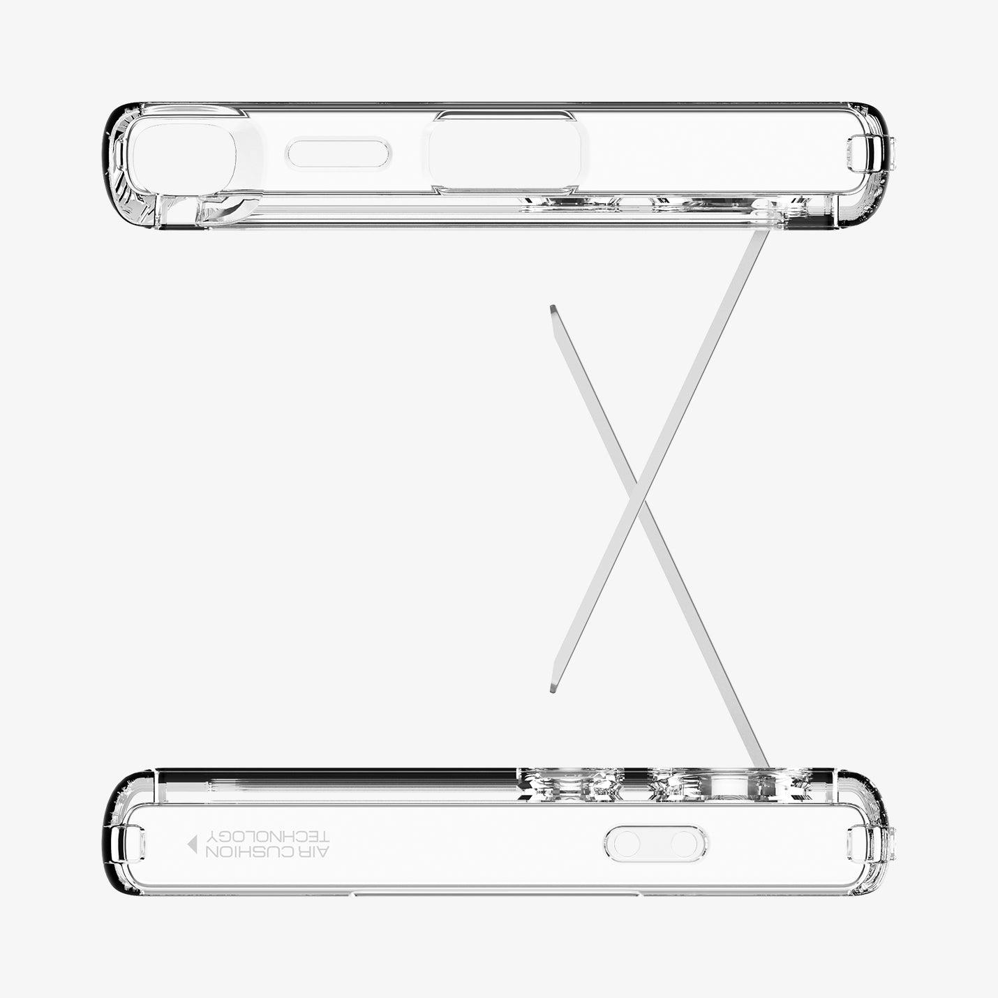 ACS07299 - Galaxy S24 Ultra Case Ultra Hybrid S in Crystal Clear showing the top and bottom facing each other with both partial built-in kickstand overlapped