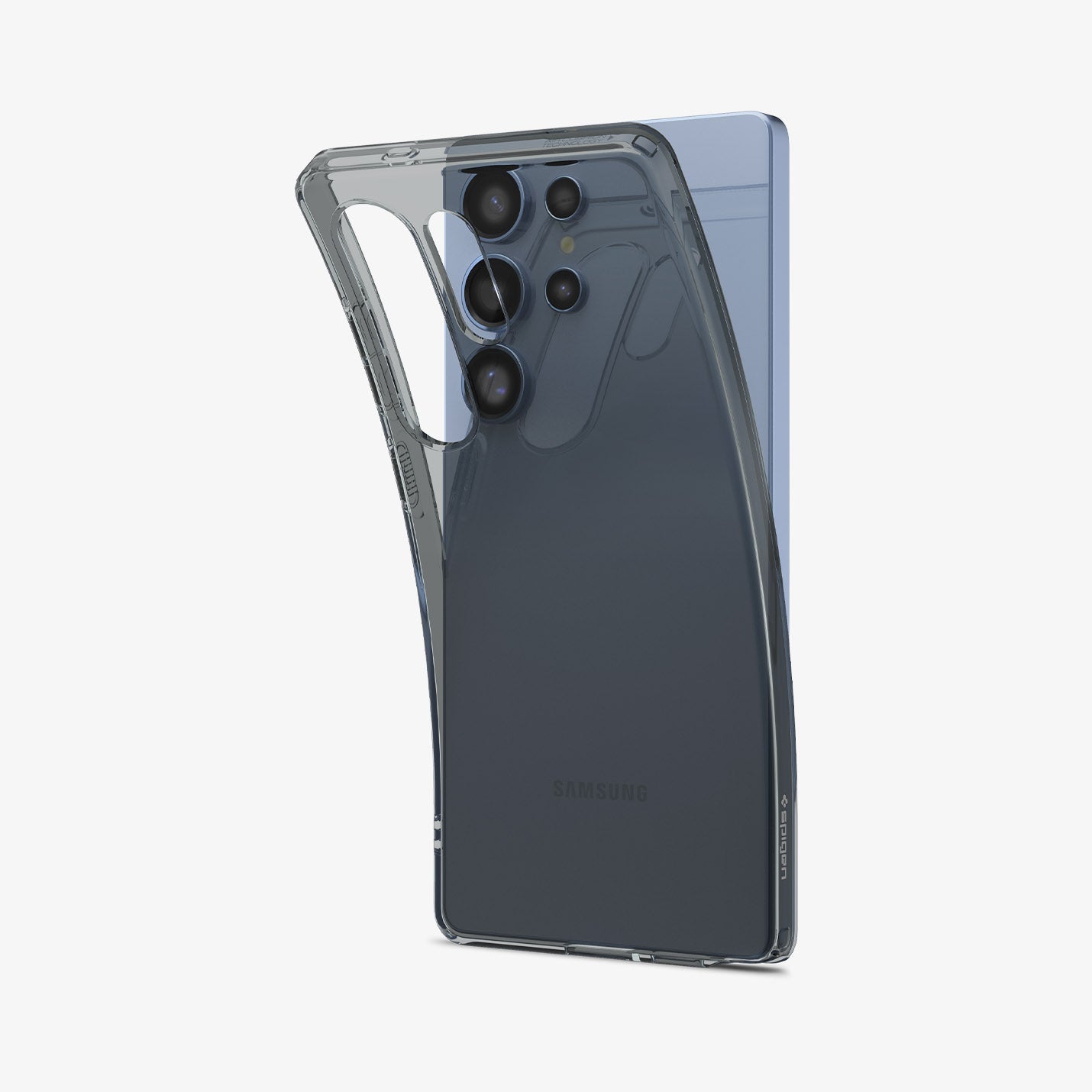 ACS08949 - Galaxy S25 Ultra Case Liquid Crystal in Space Crystal showing the back, partial side with case partially peeled off from the