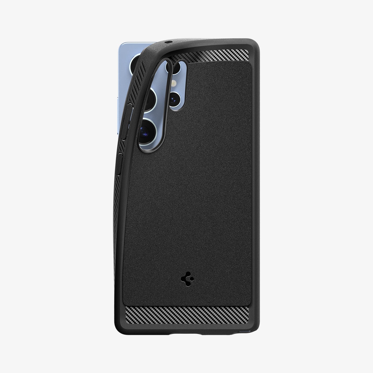 ACS08951 - Galaxy S25 Ultra Case Rugged Armor (MagFit) in Matte Black showing the back with edge partially lifted