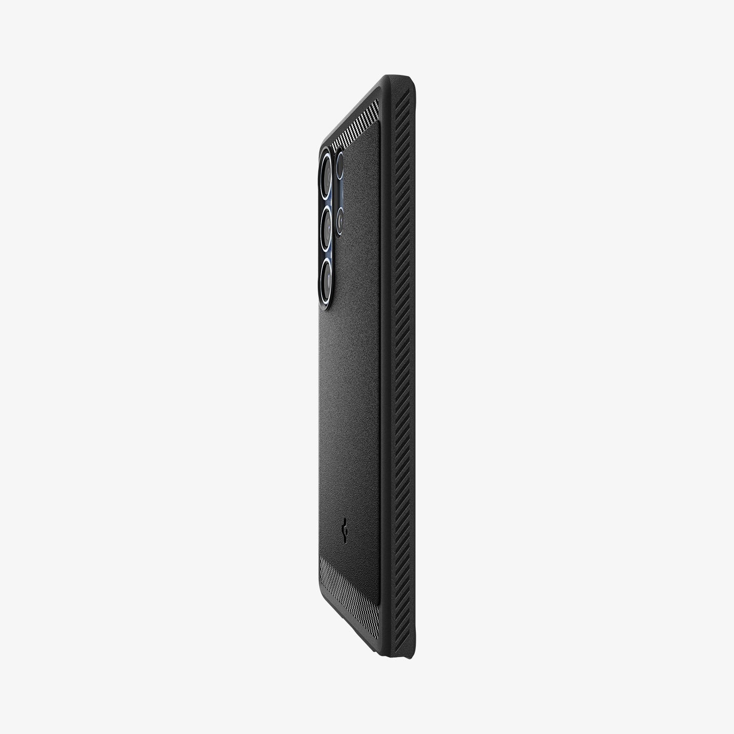 ACS08951 - Galaxy S25 Ultra Case Rugged Armor (MagFit) in Matte Black showing the partial back and side