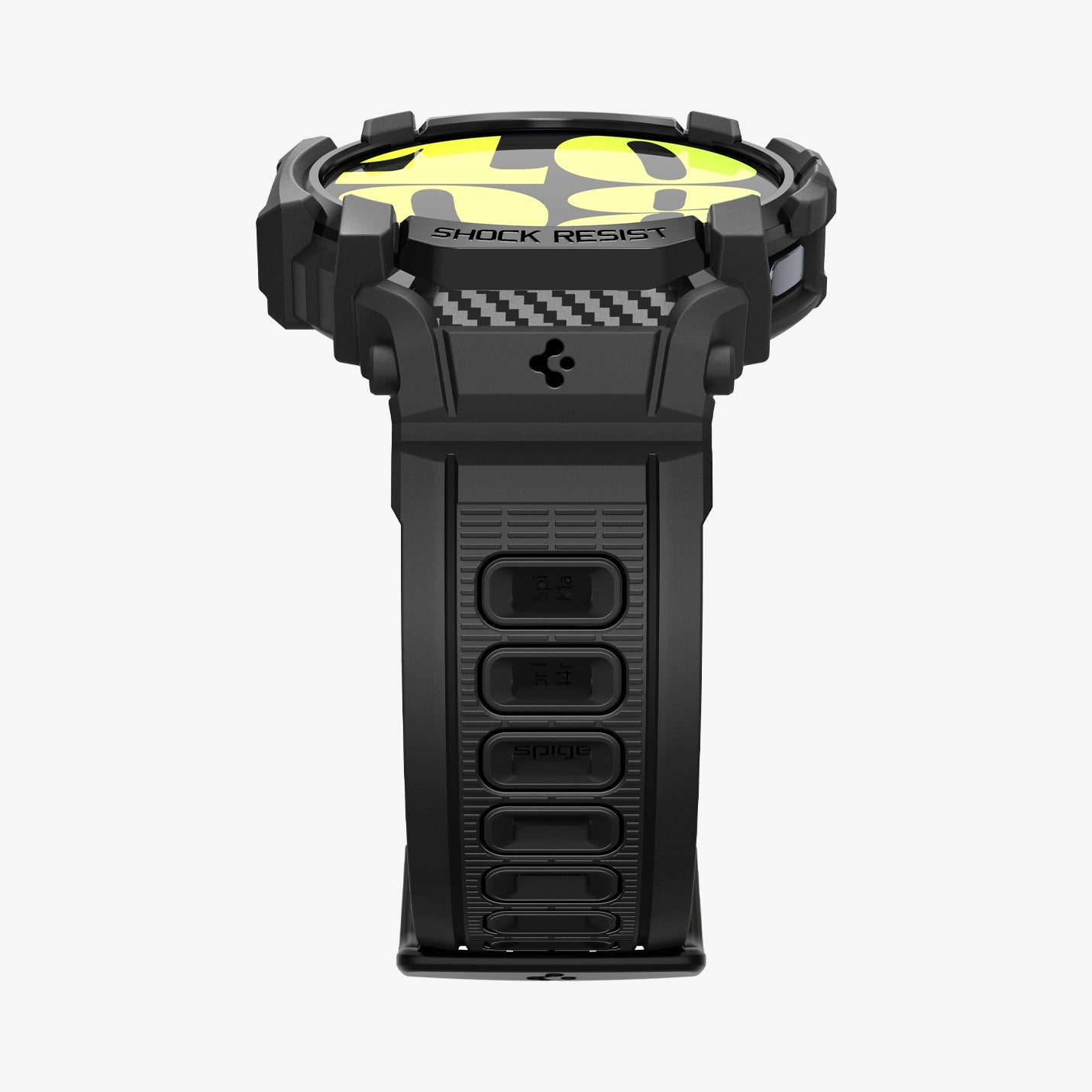 ACS08336 - Galaxy Watch 7 (40mm) Rugged Armor Pro in Matte Black showing the back, partial inner side and bottom