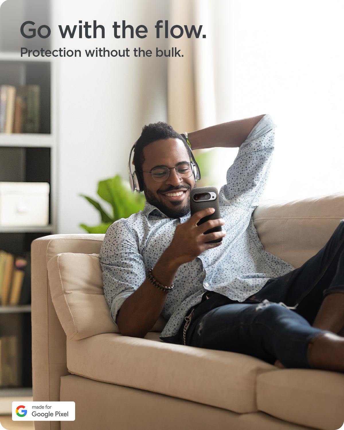 ACS09737 - Pixel 10 Pro XL Case Liquid Air in matte black showing go with the flow. Protection without the bulk