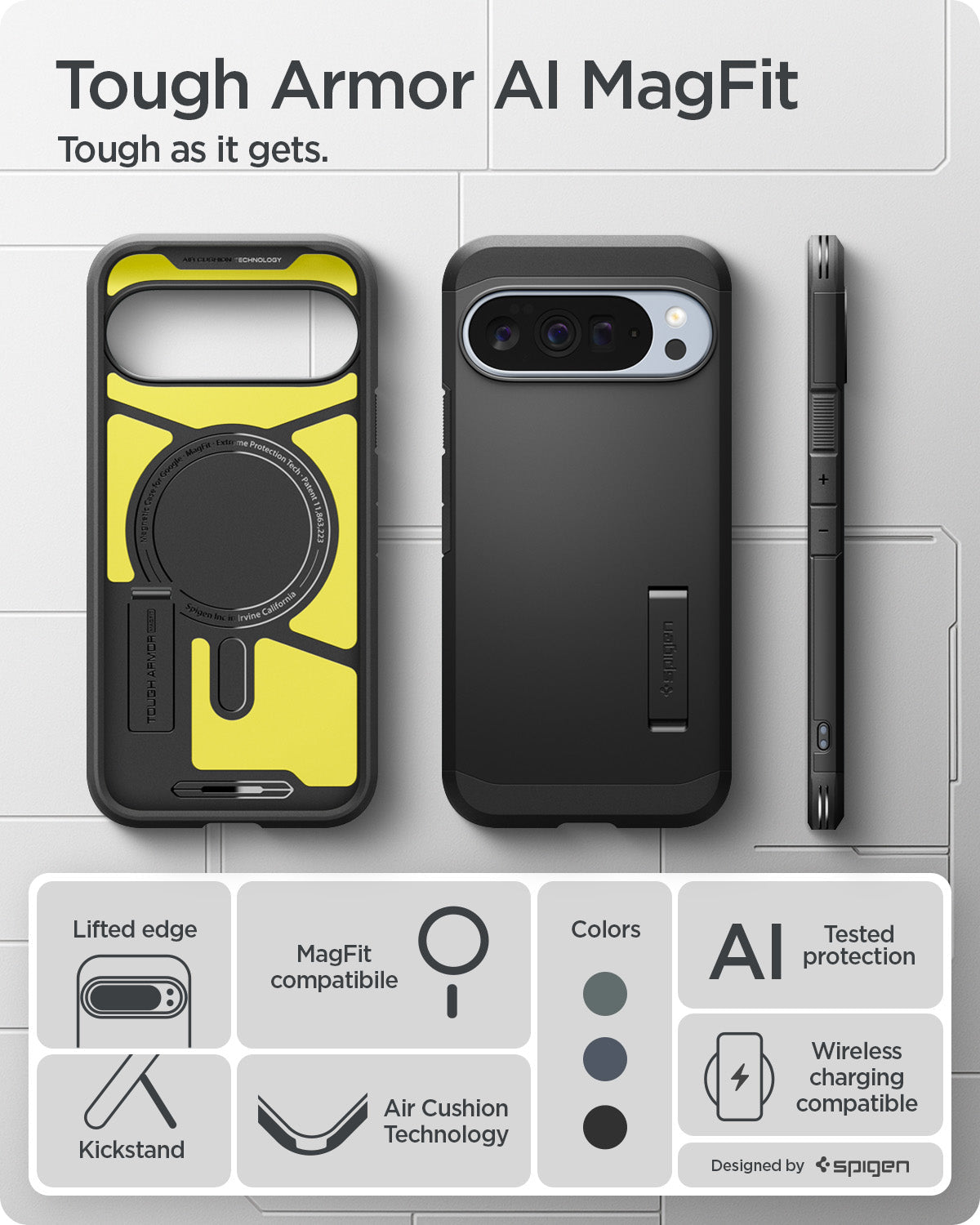 ACS09728 - Pixel 10 Pro XL  Tough Armor AI (MagFit) in black  showing tough armor ai mag fit. tough as it gets.