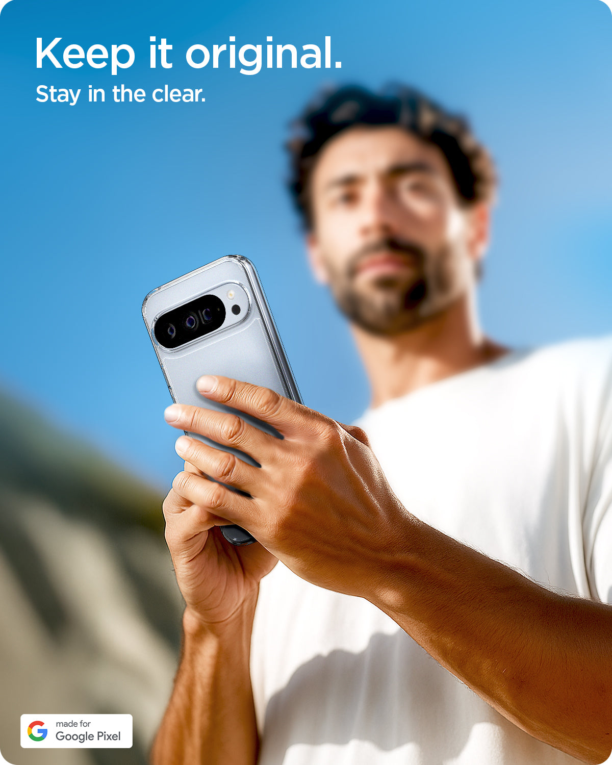 ACS09738 - Pixel 10 Pro XL Case Ultra Hybrid in crystal clear showing the design. keep it original and stay in the clear.