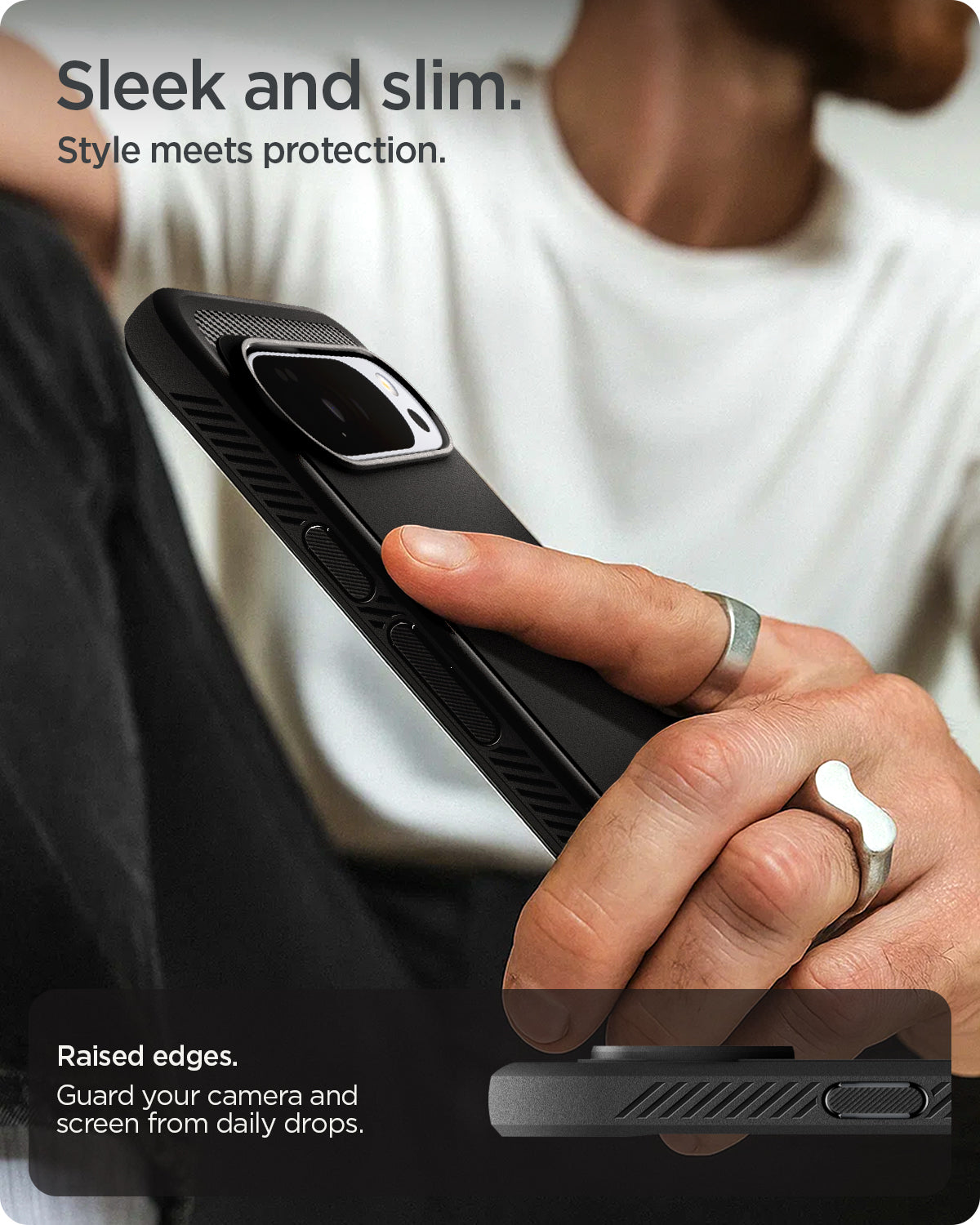 ACS09721 - Pixel 10 Pro XL Case Rugged Armor (MagFit) in black showing the sleek and slim design. Styles meets protection. Raised edges to guard your camera and screen from daily drops