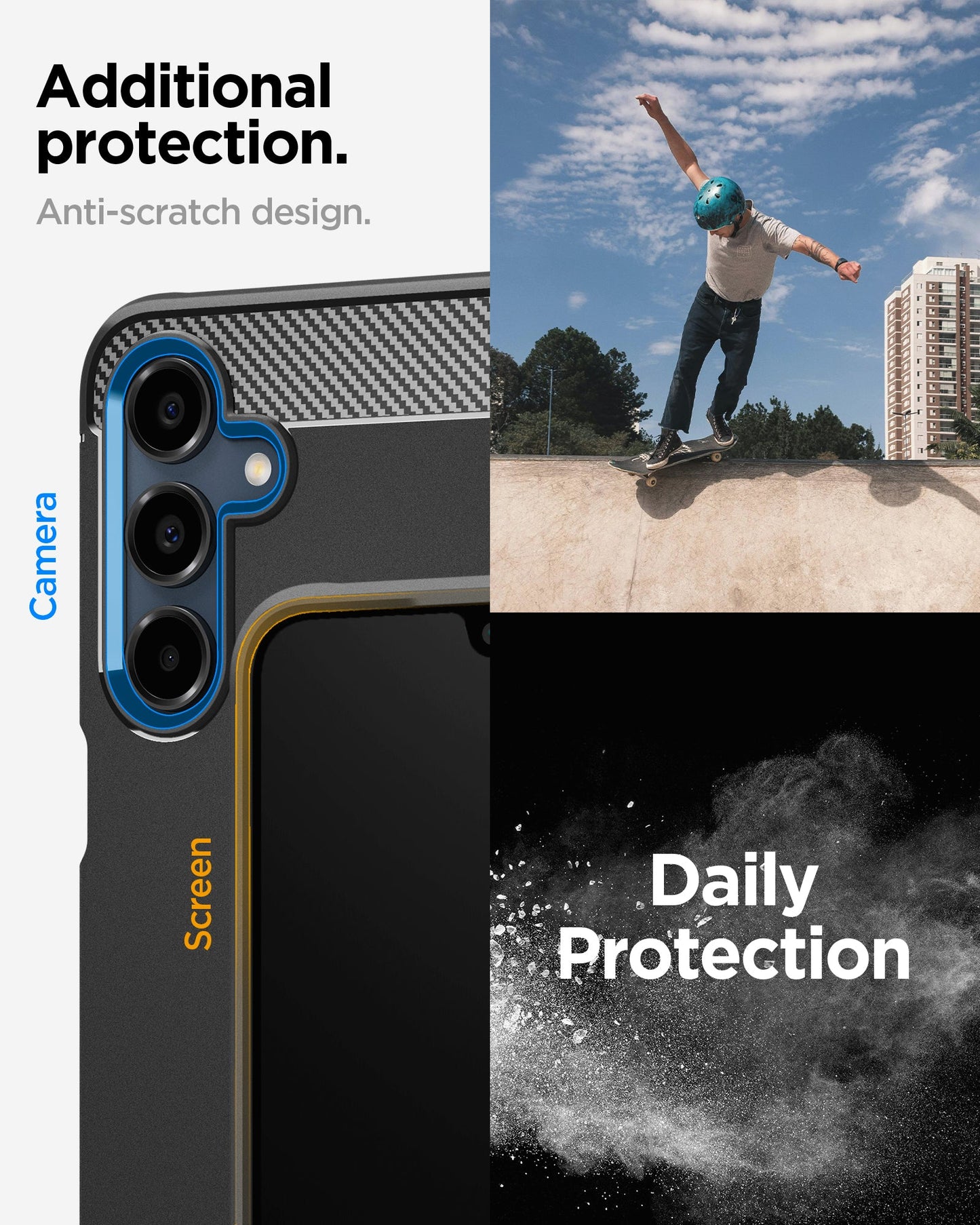 ACS08891 - Galaxy A16 5G Case Rugged Armor in Matte Black showing the additional protection. Anti-scratch design.