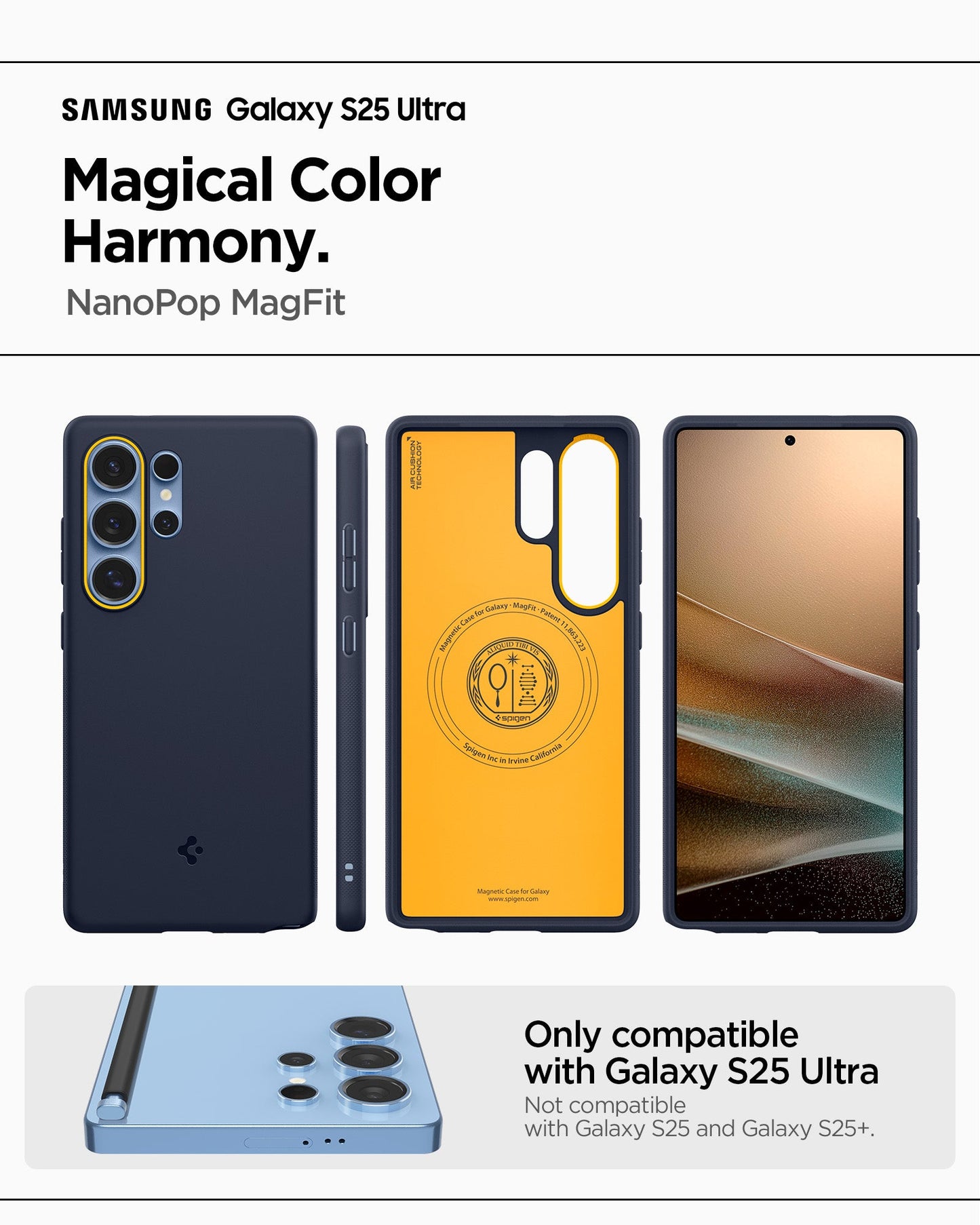 ACS09056 - Galaxy S25 Ultra Case Nano Pop (MagFit) in Blueberry Navy showing the compatibility. Only compatible with Galaxy S25 Ultra and not compatible with Galaxy S25 and Galaxy S25+