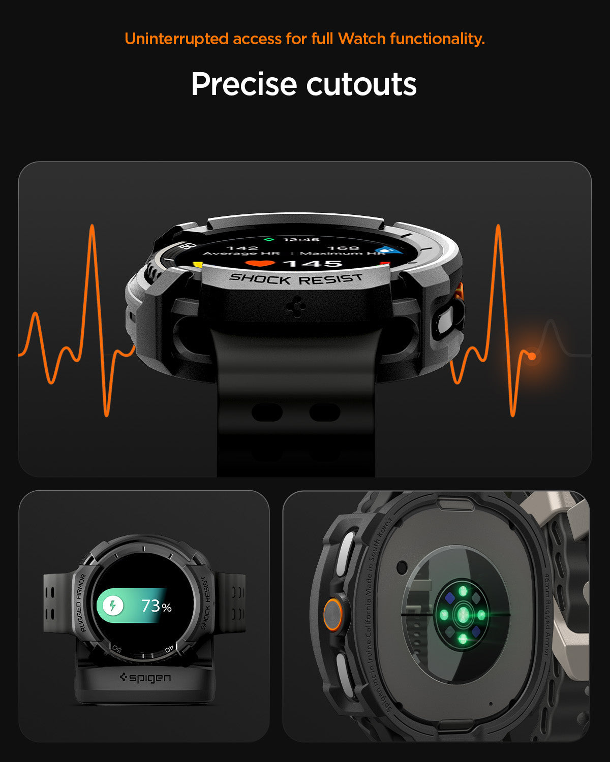 ACS10012 - Galaxy Watch 8 46mm Rugged Armor showing precise cutouts