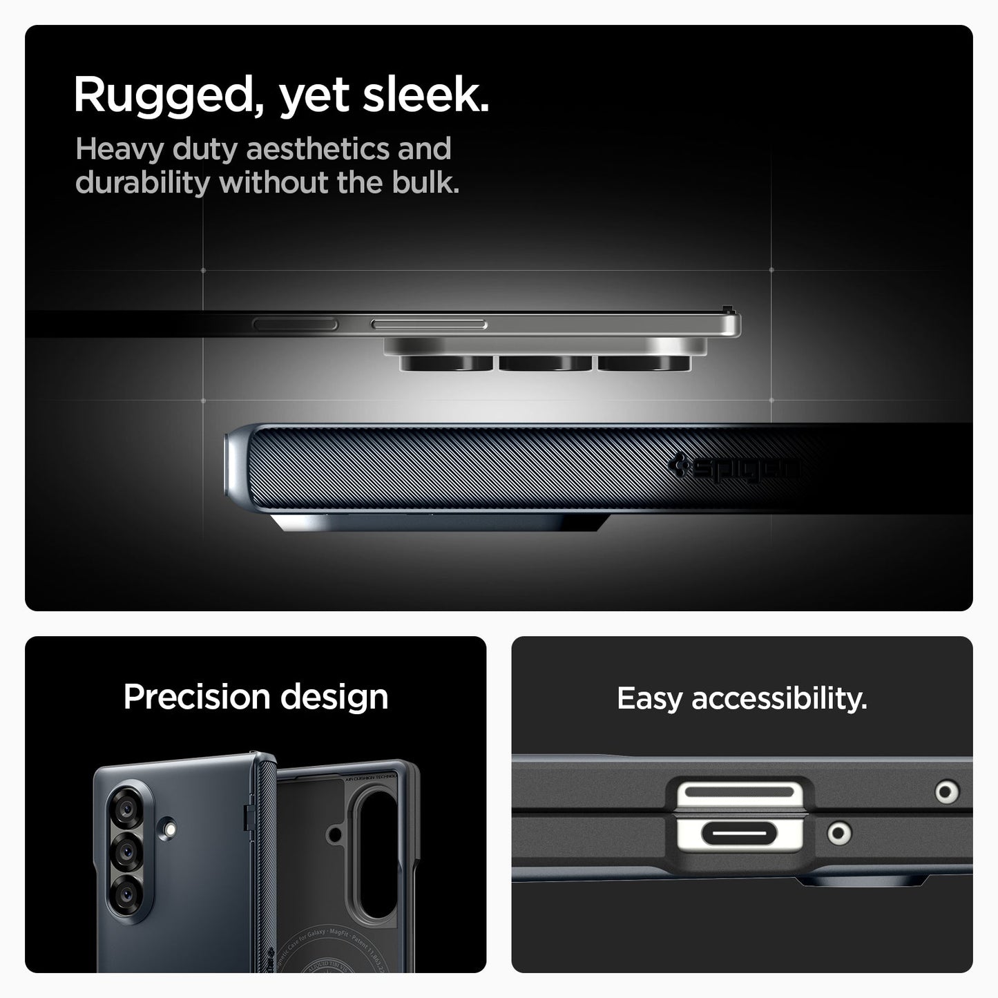 ACS09552 - Galaxy Z Fold 7 - Slim Armor Pro (MagFit) in metal slate rugged, yet sleek. Heavy duty look and protection without he bulk. Additional protection. Easy accessibility.