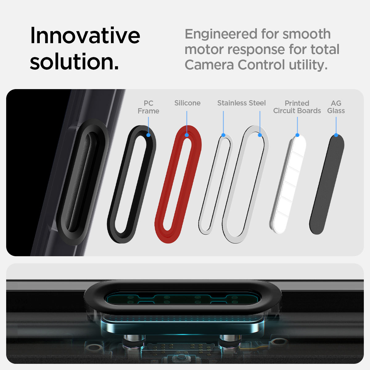 ACS08514 - iPhone 16 Pro Case Ultra Hybrid T (MagFit + Camera Control) in Frost Black showing its innovative solution. Engineered for smooth motor response for total camera control utility.