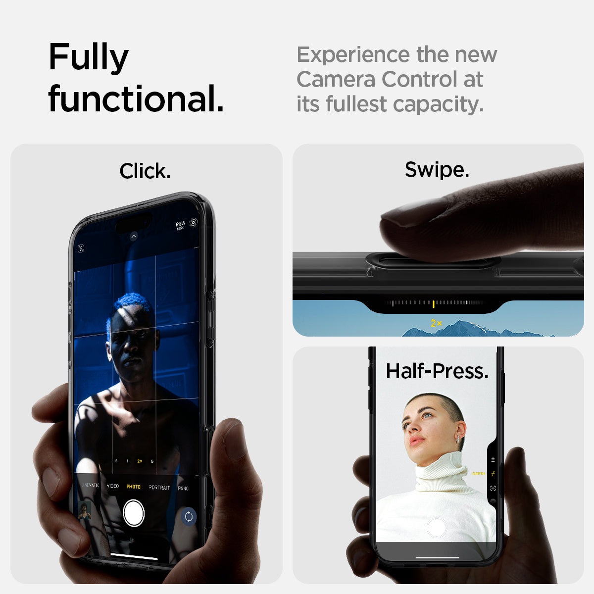 ACS08514 - iPhone 16 Pro Case Ultra Hybrid T (MagFit + Camera Control) in Frost Black showing it is fully functional. Experience the new camera control at its fullest capacity.