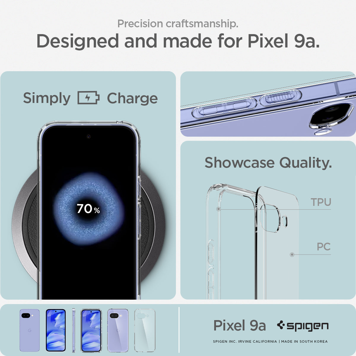 ACS09042 - Pixel 9a Case Ultra Hybrid in Crystal Clear showing the precision craftsmanship. Showcase quality. TPU and PC