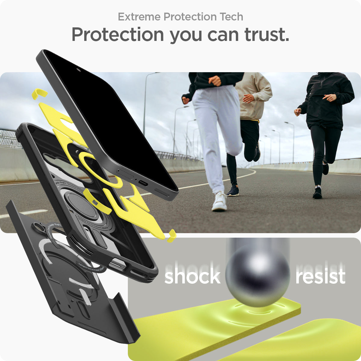 ACS09046 - Pixel 9a Case Tough Armor AI (MagFit) in Black showing the extreme protection tech. Protection you can trust