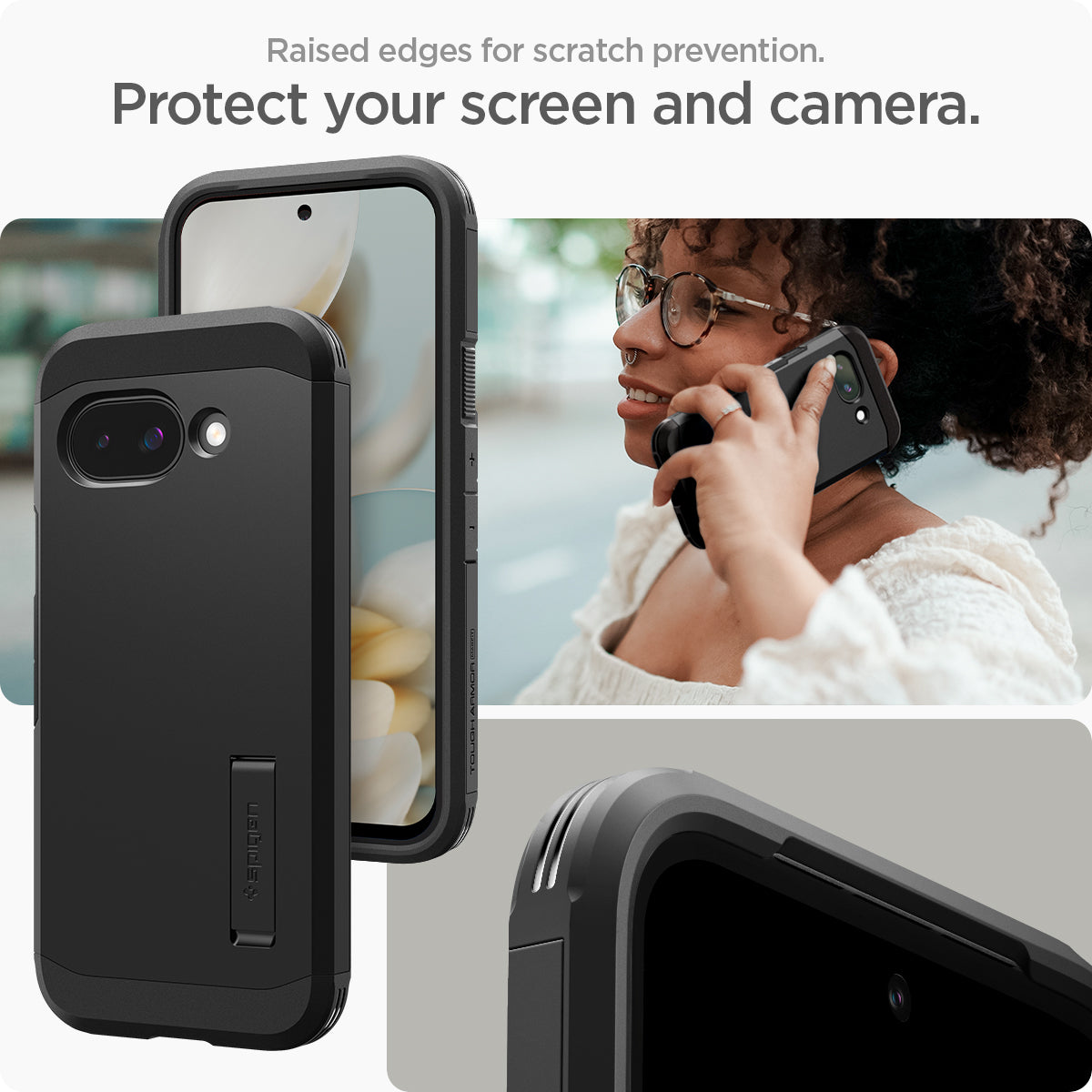 ACS09046 - Pixel 9a Case Tough Armor AI (MagFit) in Black showing the raised edges for scratch prevention. Protect your screen and camera