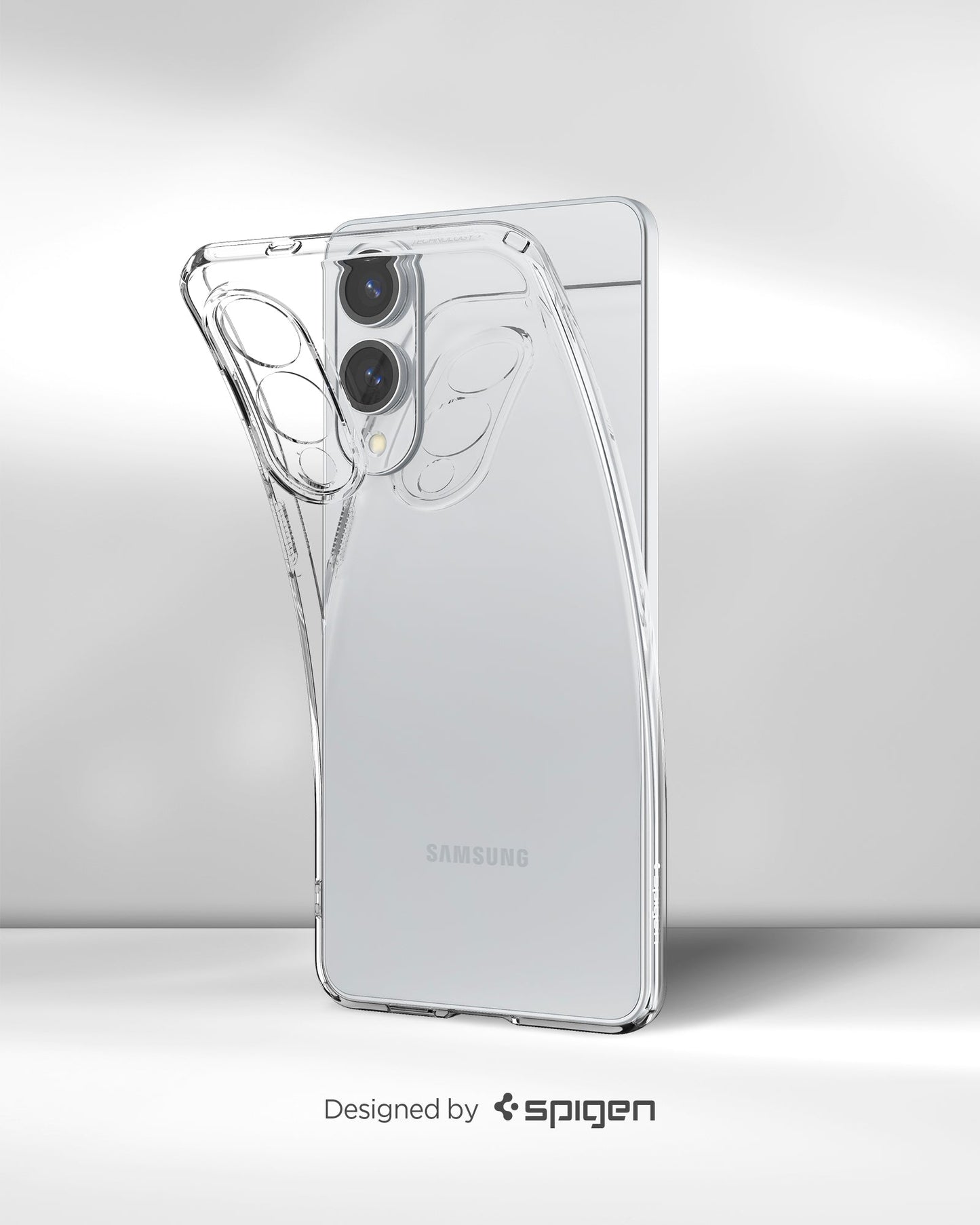 ACS09425 - Galaxy S25 Edge Case Liquid Crystal in Crystal Clear showing the back, partial side, top part slightly lifted up