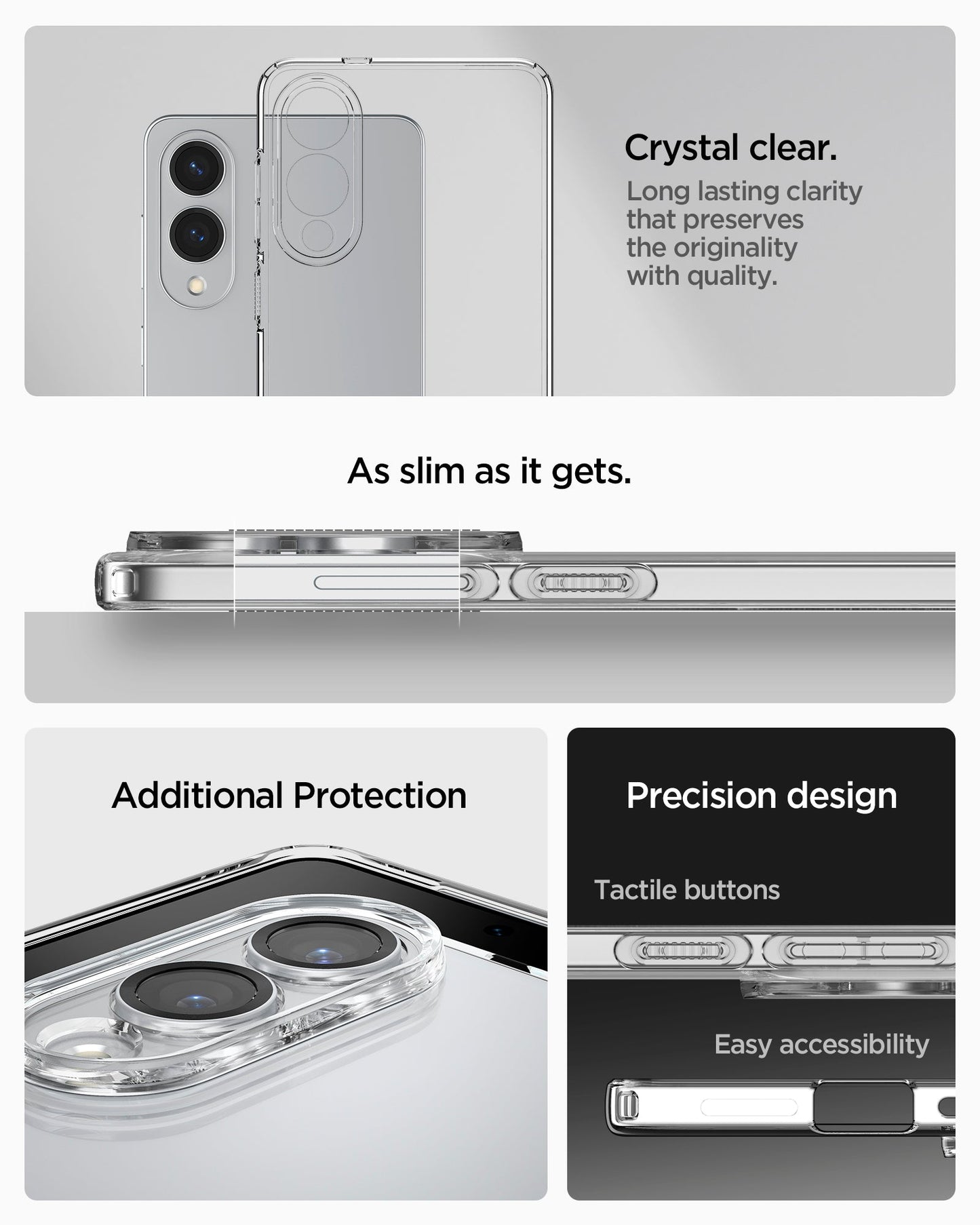 ACS09425 - Galaxy S25 Edge Case Liquid Crystal in Crystal Clear showing the long lasting clarity that preserves the originality with quality. As slim as it gets. Additional Protection. Precision design. Tactile buttons and accessibility