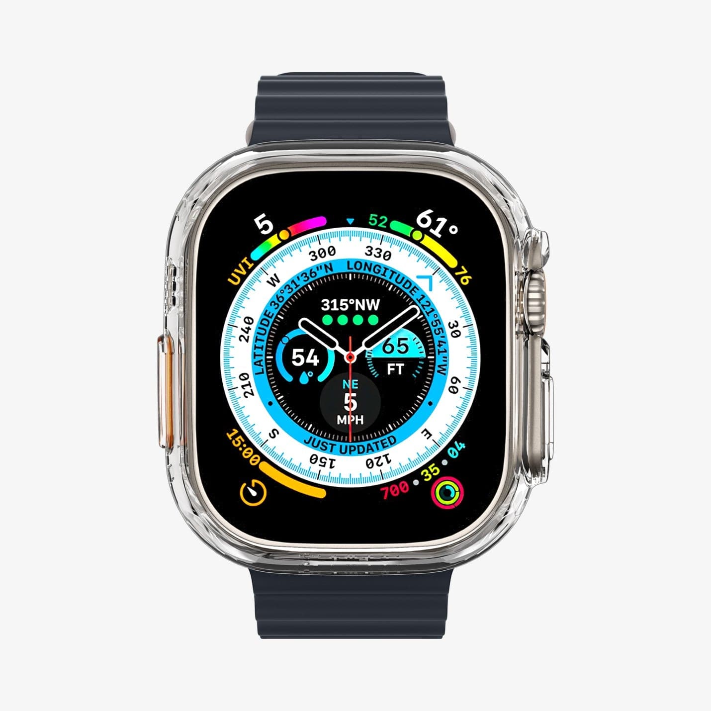 ACS05917 - Apple Watch Ultra (Apple Watch (49mm)) Case Thin Fit in crystal clear showing the front