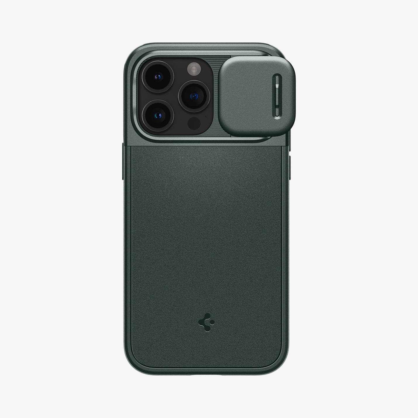 ACS06600 - iPhone 15 Pro Max Case Optik Armor (MagFit) in abyss green showing the back with camera lens slot open