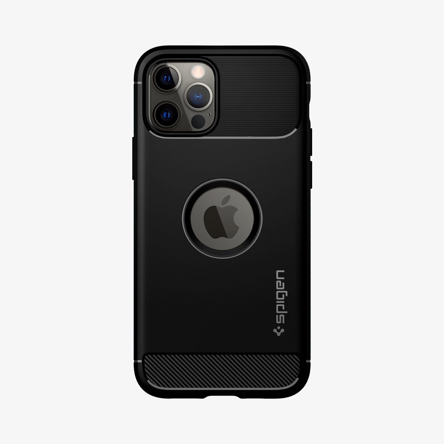 ACS01700 - iPhone 12 / 12 Pro Case Rugged Armor in matte black showing the back
