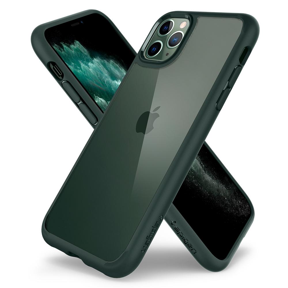 Ultra Hybrid Case MidnightGreen back design overlapping the front view of the iPhone 11 PRO MAX device.