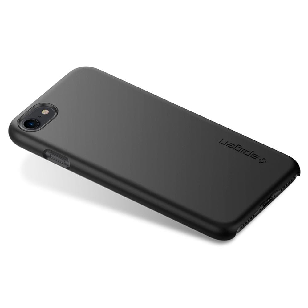 042CS20427 - Thin Fit Black Case facing backwards showing the back design with the camera cutout on the iPhone SE (2020)