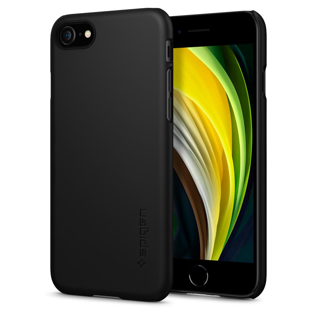 042CS20427 - iPhone SE (2020) Case Thin Fit in black showing the back and front