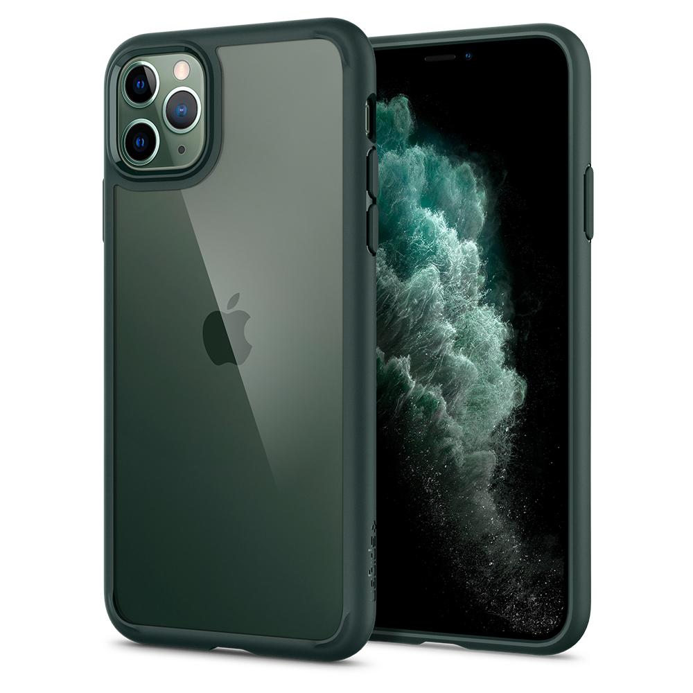 Ultra Hybrid Case MidnightGreen back design and a front view of the edge around the iPhone 11 PRO MAX device.
