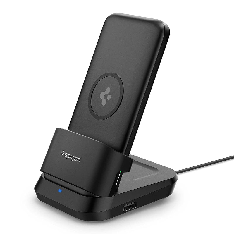 5in1 10000mAh Wireless Power Bank with USB-A Dual Charging Dock for Airpods and Smartwatches, Lithium Polymer Black