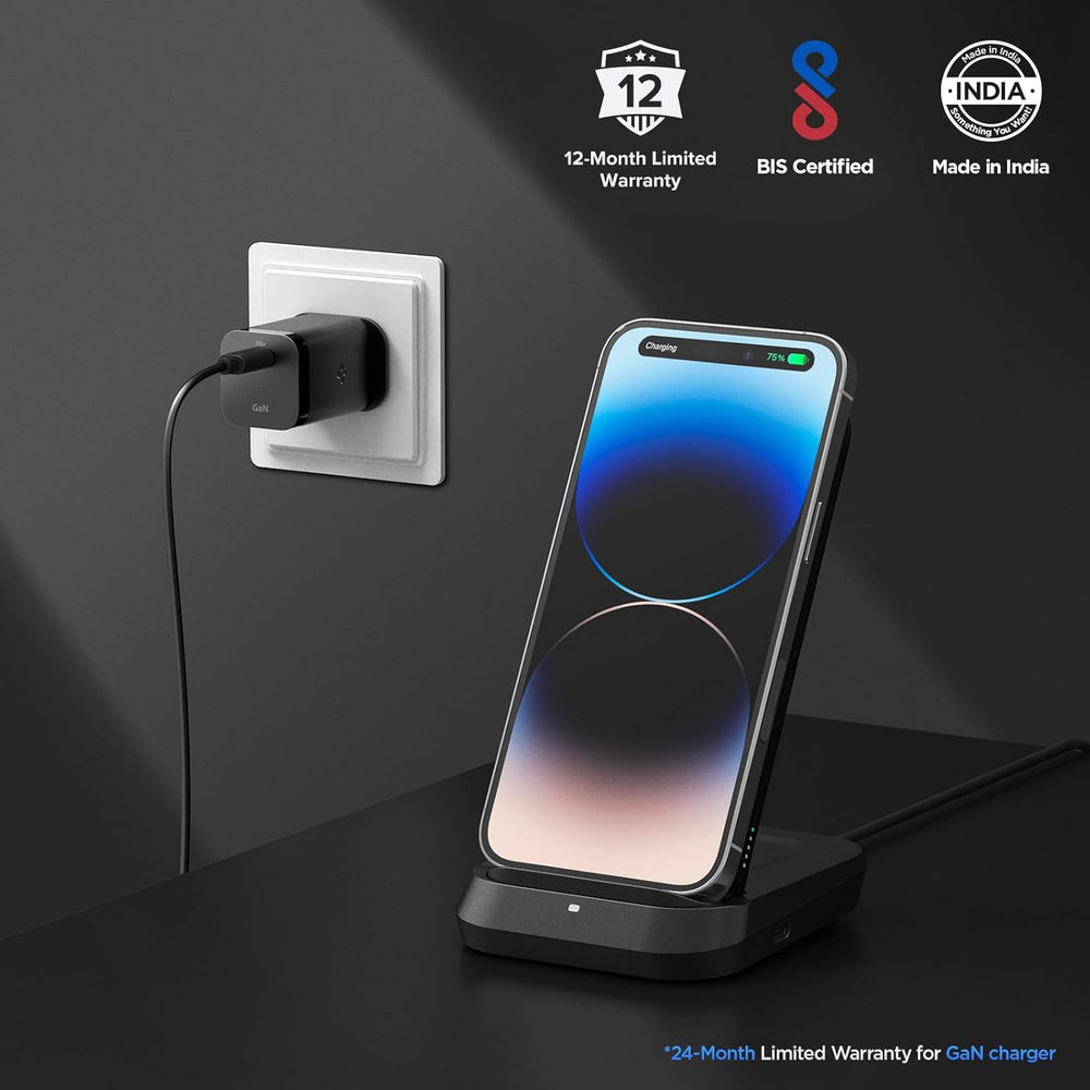 Spigen 5in1 10000mAh Wireless Power Bank & 35W GaN PPS Charger 1 Port with USB-C Dual Charging Dock for Airpods and Smartwatches, Lithium Polymer - Black