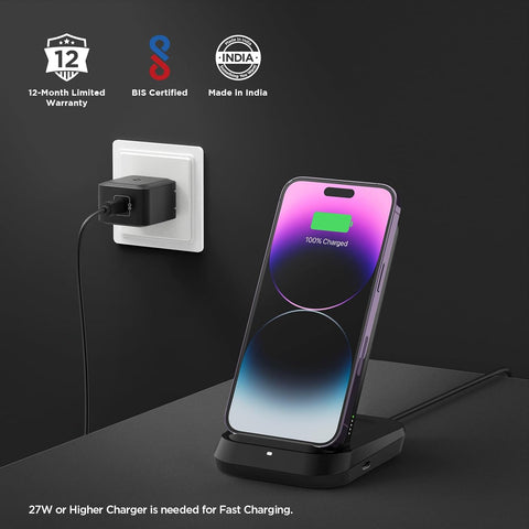 5in1 10000mAh Wireless Power Bank with USB-C Dual Charging Dock for Airpods and Smartwatches, Lithium Polymer - Black