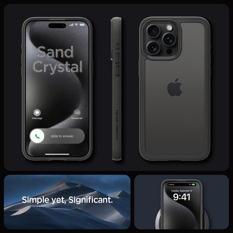 Sand Crystal Back Cover Case For iPhone 15 Pro (TPU + Poly Carbonate | Matte Black)