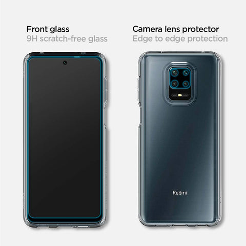 Tempered Glass Screen Guard Protector for Xiaomi Redmi Note 9 Pro / 9 Pro Max / 9S - Front glass x 1 / Camera lens protector x 1