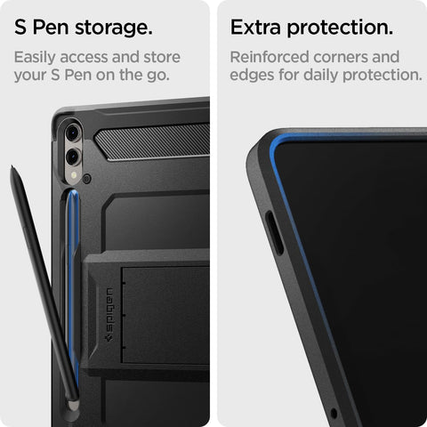 Spigen Tough Armor Pro Back Cover Case For Galaxy Tab S10 Plus / S9 Plus 12.4inch [S Pen Storage] [Kick Stand] - Black