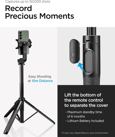 All-in-One Phone Selfie Stick Tripod, 64" Extra Long, Reinforced Tripod Stand with Wireless Bluetooth Remote - Black