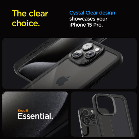 Sand Crystal Back Cover Case For iPhone 15 Pro (TPU + Poly Carbonate | Matte Black)