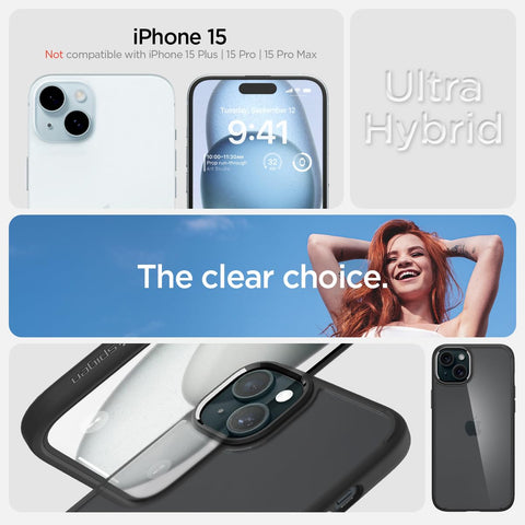 Ultra Hybrid Back Cover Case For iPhone 15 (TPU + Poly Carbonate | Matte Black)
