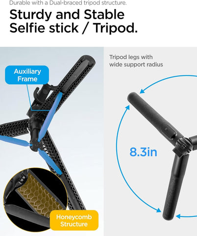 All-in-One Phone Selfie Stick Tripod, 64" Extra Long, Reinforced Tripod Stand with Wireless Bluetooth Remote - Black