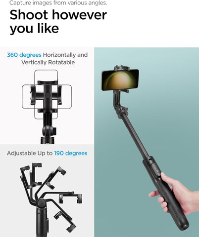 All-in-One Phone Selfie Stick Tripod, 64" Extra Long, Reinforced Tripod Stand with Wireless Bluetooth Remote - Black