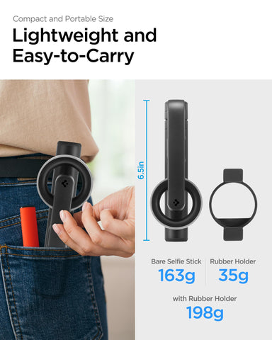 Selfie Stick Tripod Optimized for Magsafe Cases, Enhanced Stability with Rubber Holder with Wireless Bluetooth Remote - Black