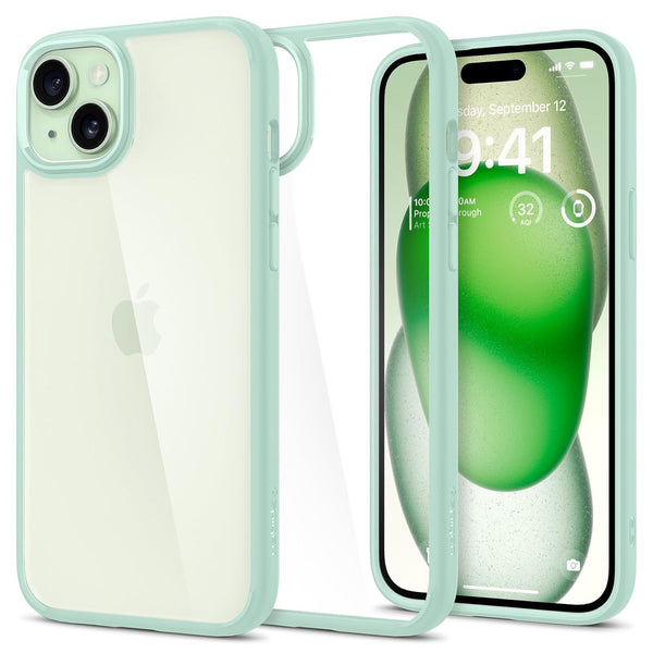 Spigen Ultra Hybrid Back Cover Case For iPhone 15 (TPU + Poly Carbonate | Apple Green)