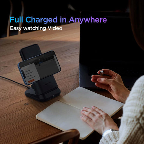 5in1 10000mAh Wireless Power Bank with USB-C Dual Charging Dock for Airpods and Smartwatches, Lithium Polymer - Black