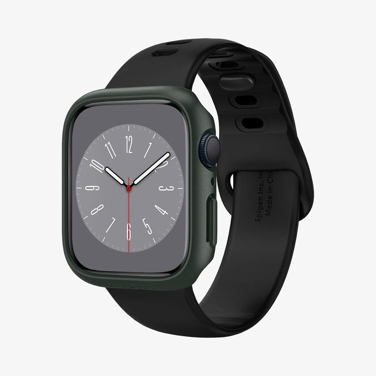 ACS04175 - Apple Watch Series (45mm) Case Thin Fit in military green showing the front and inside of band