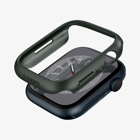 ACS04175 - Apple Watch Series (45mm) Case Thin Fit in military green showing the case hovering above the watch face