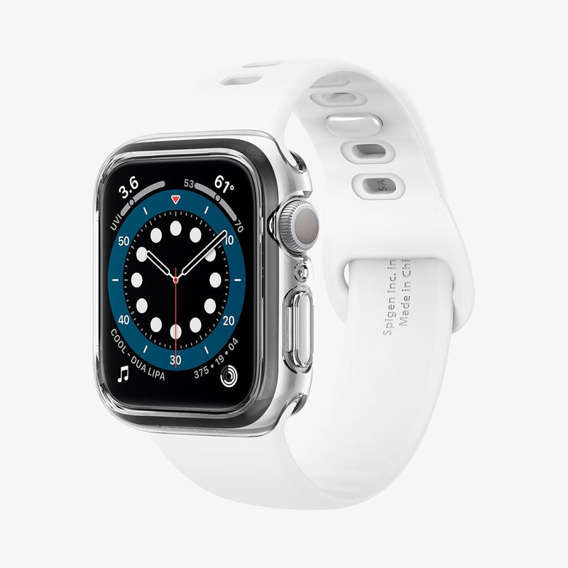 ACS00428 - Apple Watch Series (44mm) Case Ultra Hybrid in crystal clear showing the front and inside of band