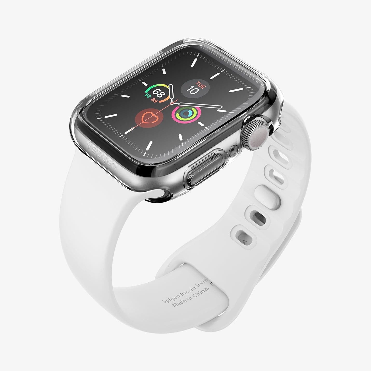 ACS00428 - Apple Watch Series (44mm) Case Ultra Hybrid in crystal clear showing the front, side and inside of band