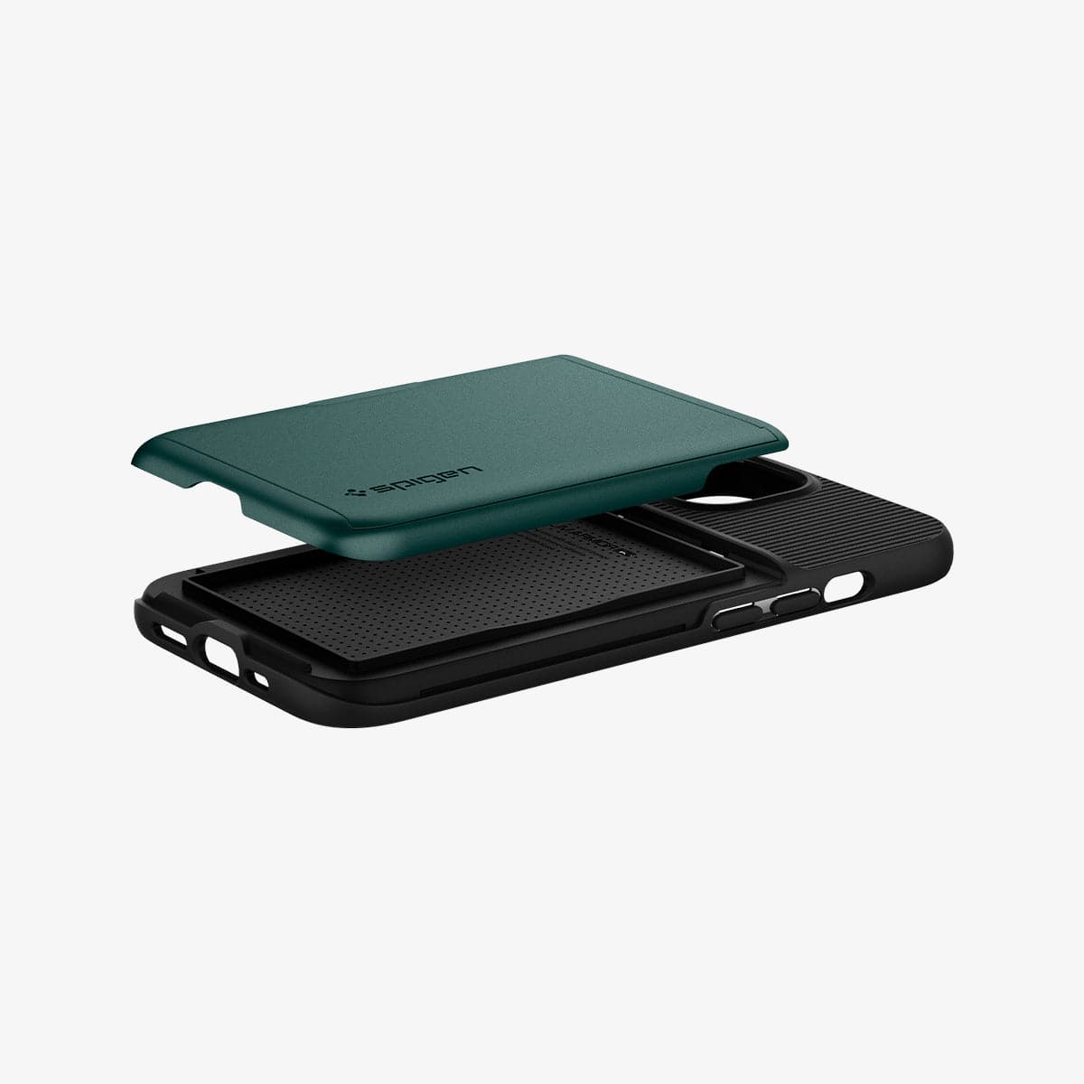 ACS04563 - iPhone 13 Case Slim Armor CS in midnight green showing the back, side and bottom with card slot layer exposed