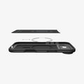 ACS09916 - iPhone 17 Air Thin Fit (MagFit) in Black showing the inner layer hovering above the detached magnet ring plate and the case