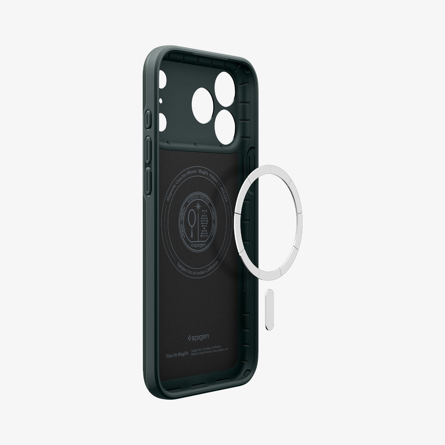 ACS09935 - iPhone 17 Pro Thin Fit (MagFit) in Abyss Green showing inside with magfit magnet